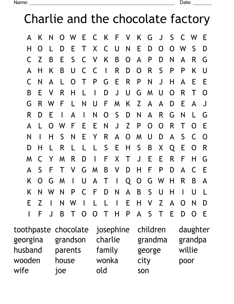 Charlie and the chocolate factory Word Search