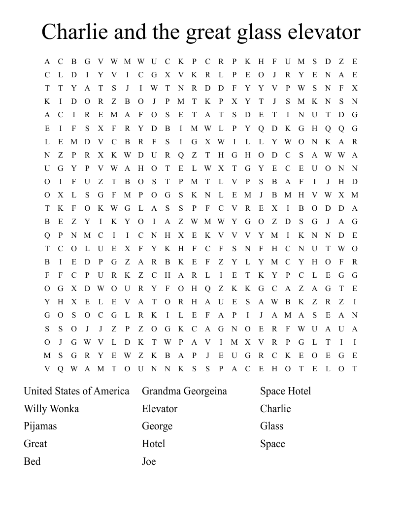 Charlie and the great glass elevator Word Search