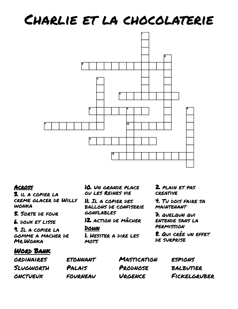 Charlie et la chocolaterie Crossword