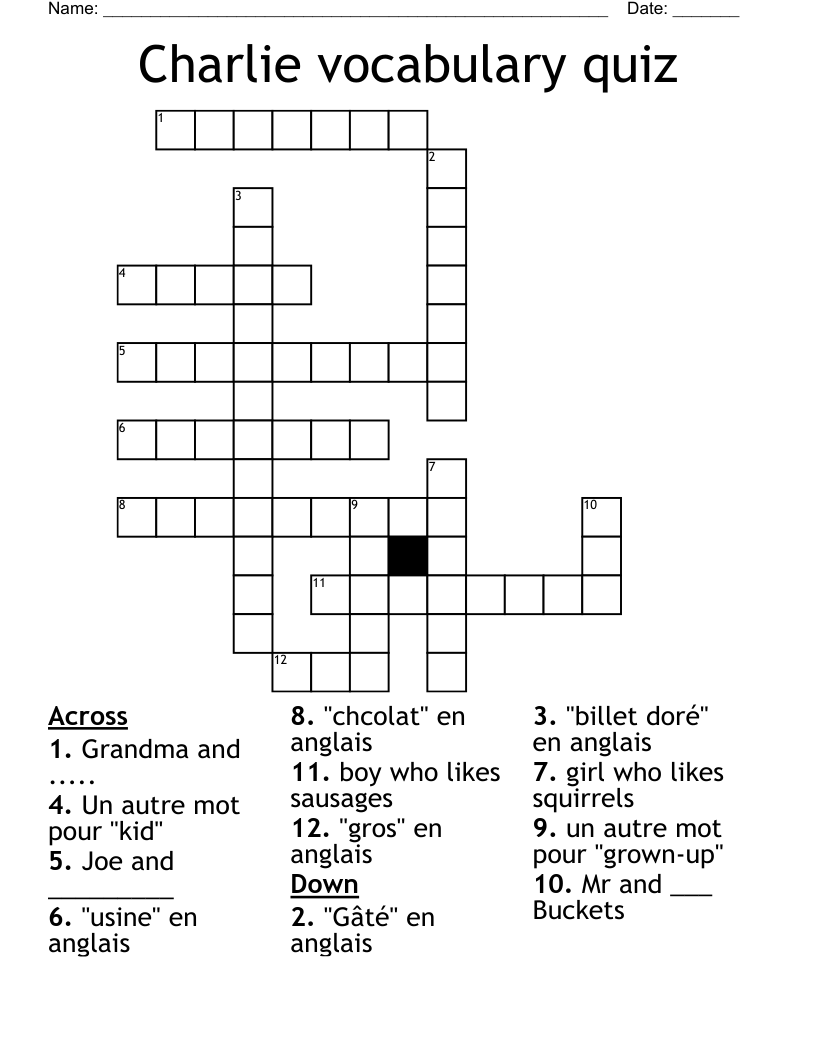 Charlie vocabulary quiz Crossword