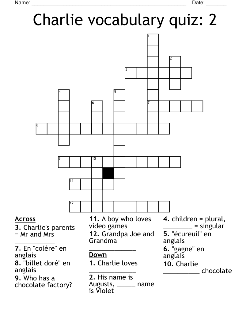 Charlie vocabulary quiz: 2 Crossword