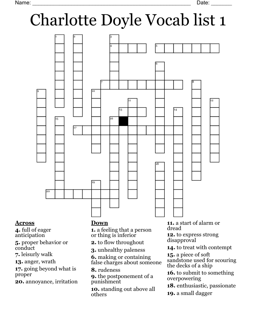 Charlotte Doyle Vocab list 1 Crossword