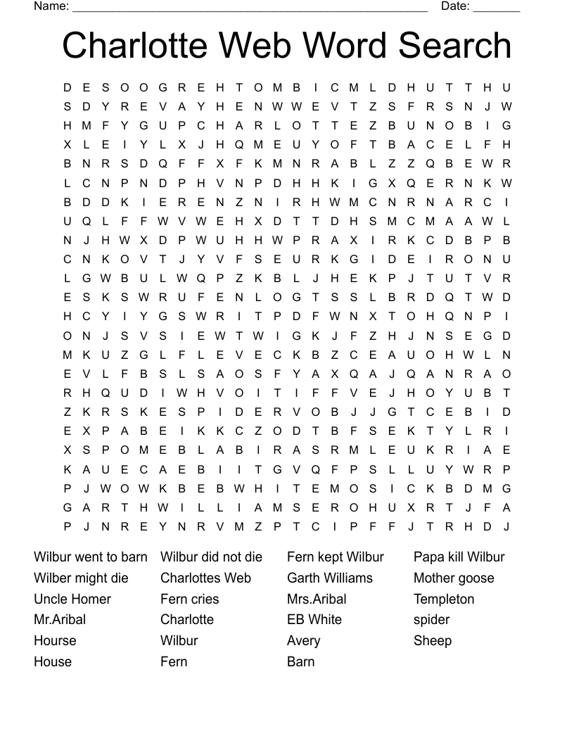 Charlotte Web Word Search