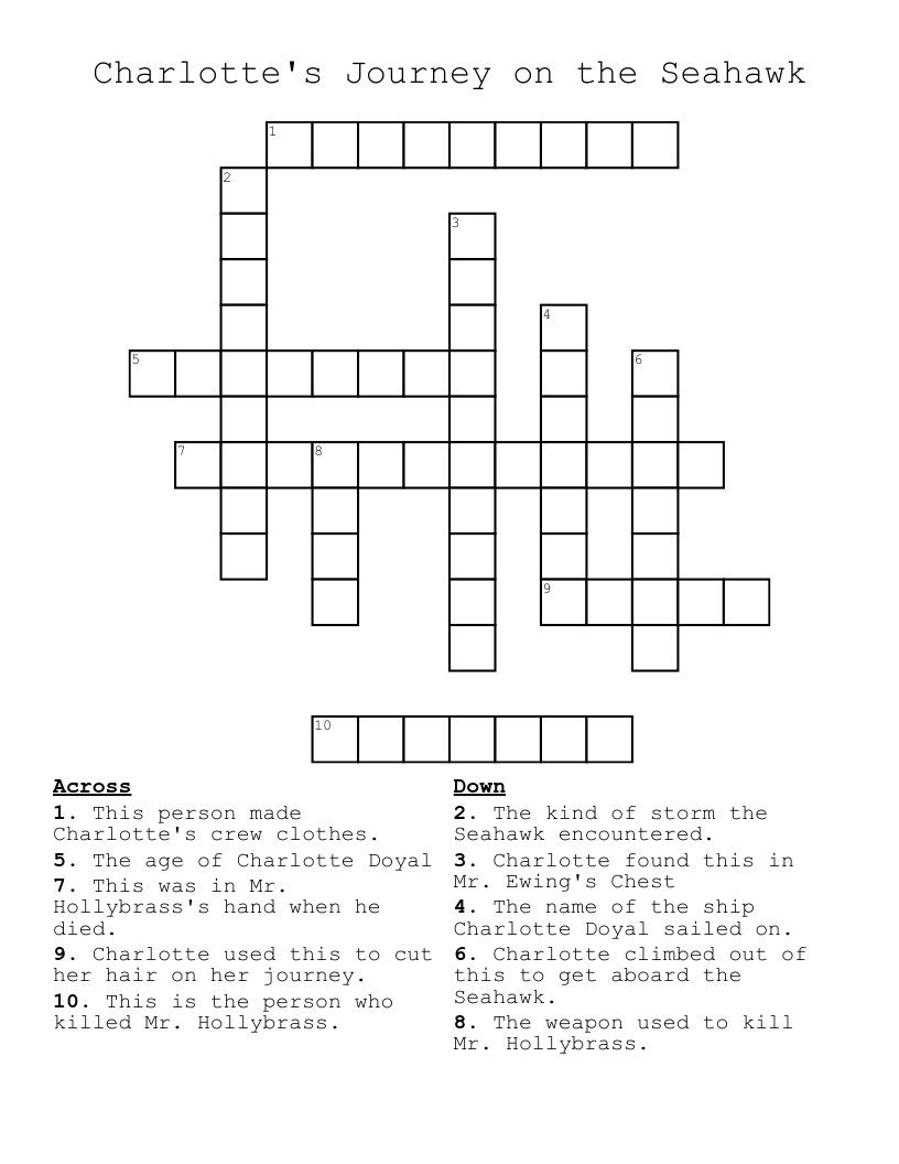 Charlotte's Journey on the Seahawk Crossword