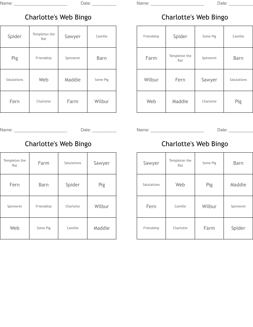 Charlotte's Web Bingo