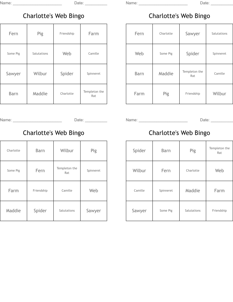 Charlotte's Web Bingo