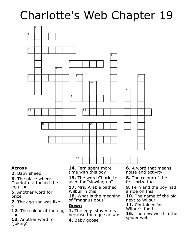 Charlotte's Web Chapter 19 Crossword