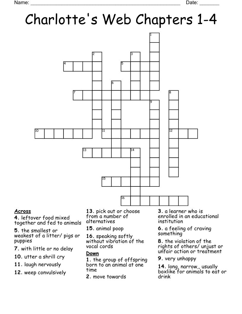 Charlotte's Web Chapters 1-4 Crossword