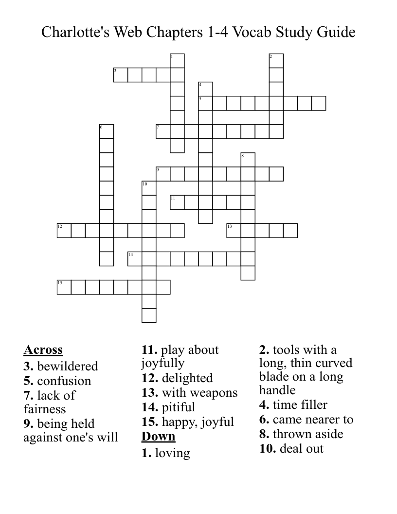 Charlotte's Web Chapters 1-4 Vocab Study Guide Crossword