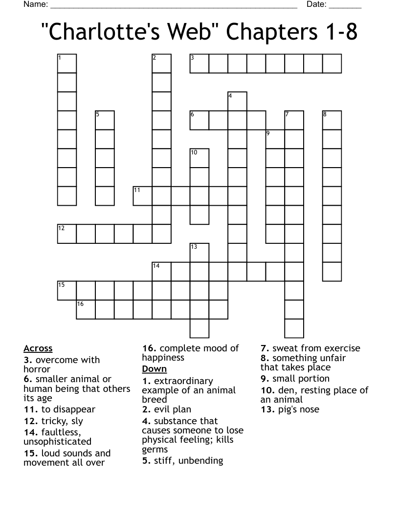 "Charlotte's Web" Chapters 1-8 Crossword