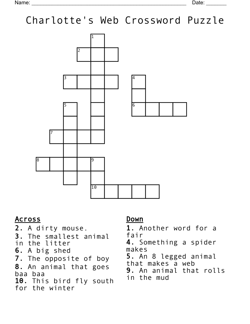 Charlotte's Web Crossword Puzzle