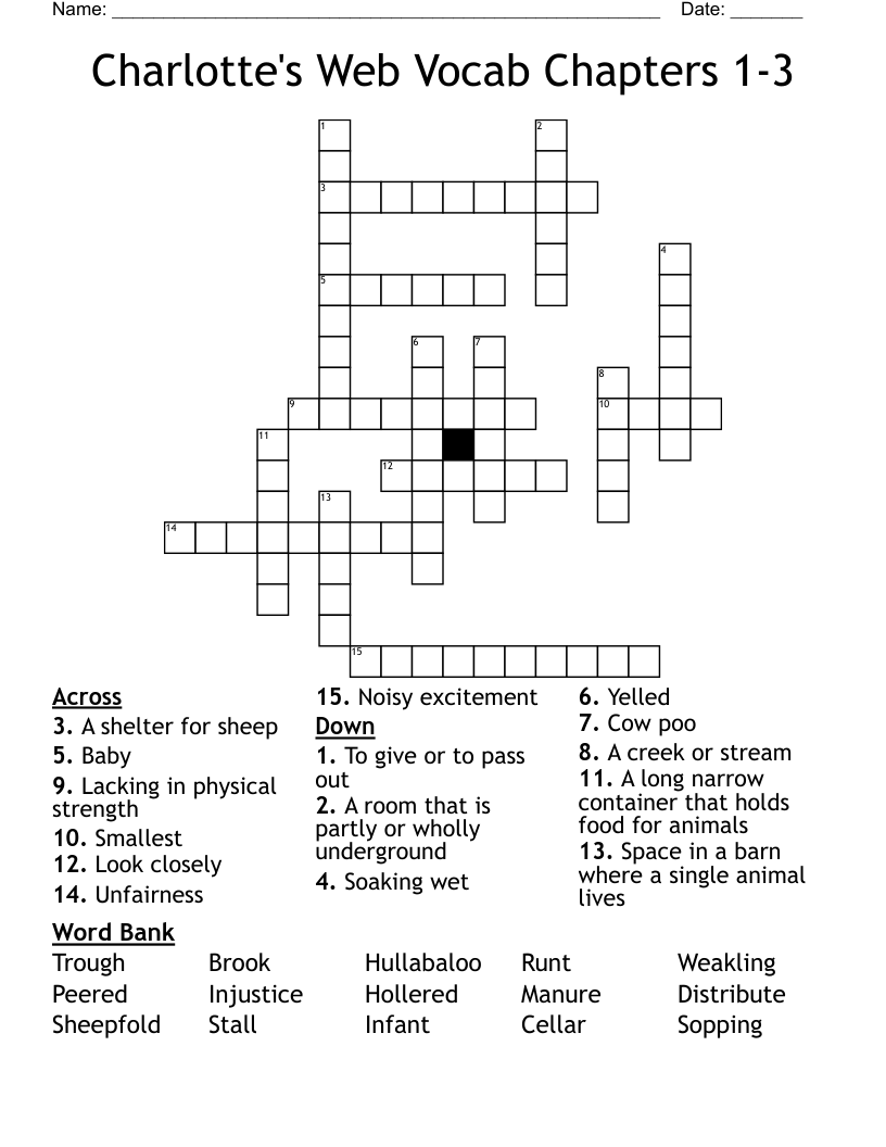 Charlotte's Web Vocab Chapters 1-3 Crossword