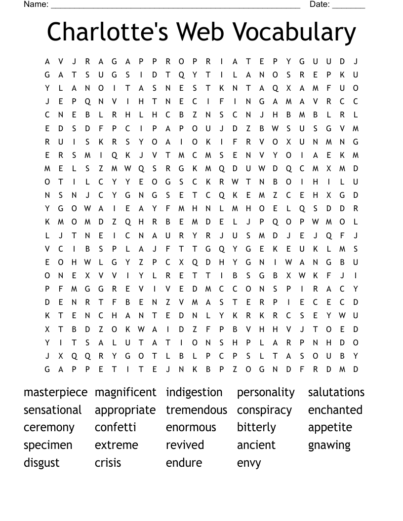 Charlotte's Web Vocabulary Word Search