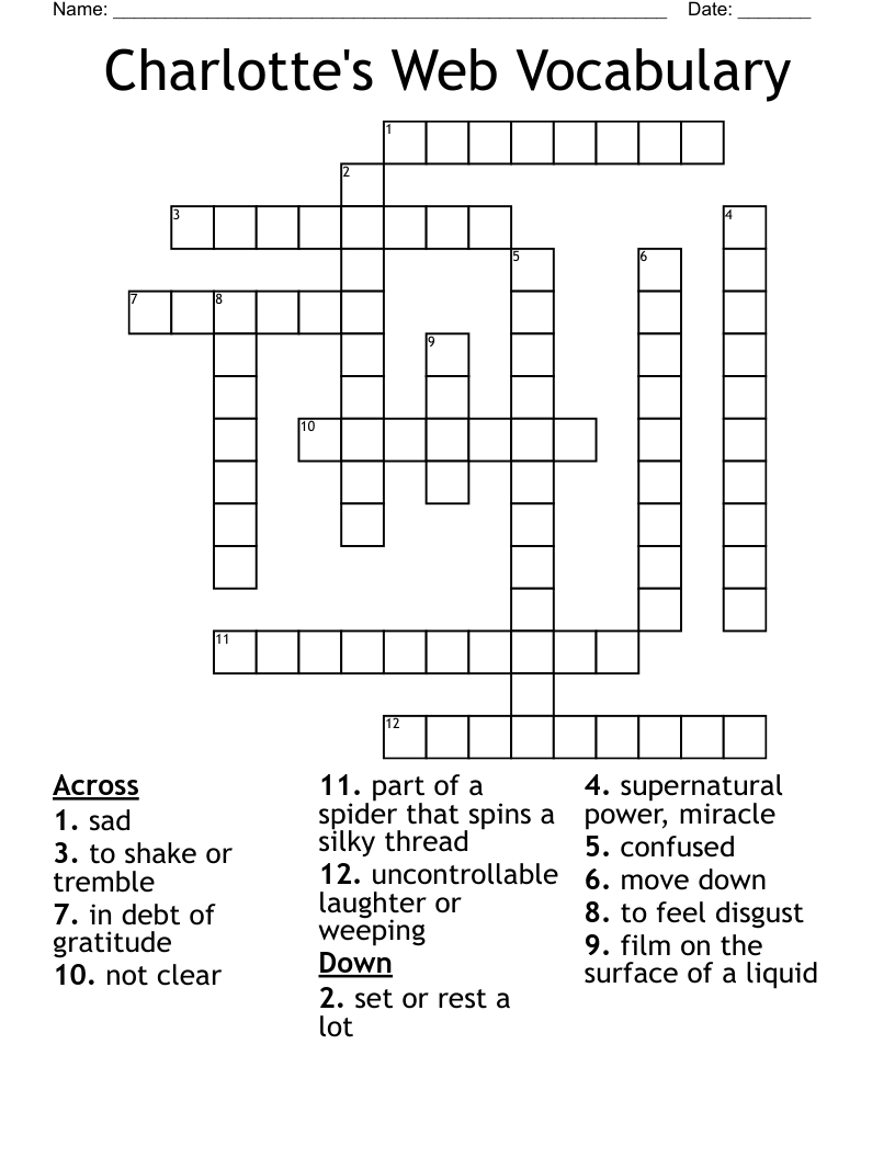 Charlotte's Web Vocabulary Crossword
