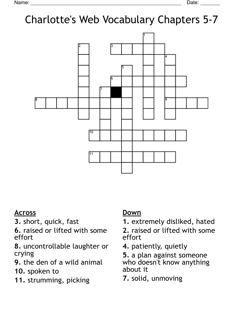 Charlotte's Web Vocabulary Chapters 5-7 Crossword