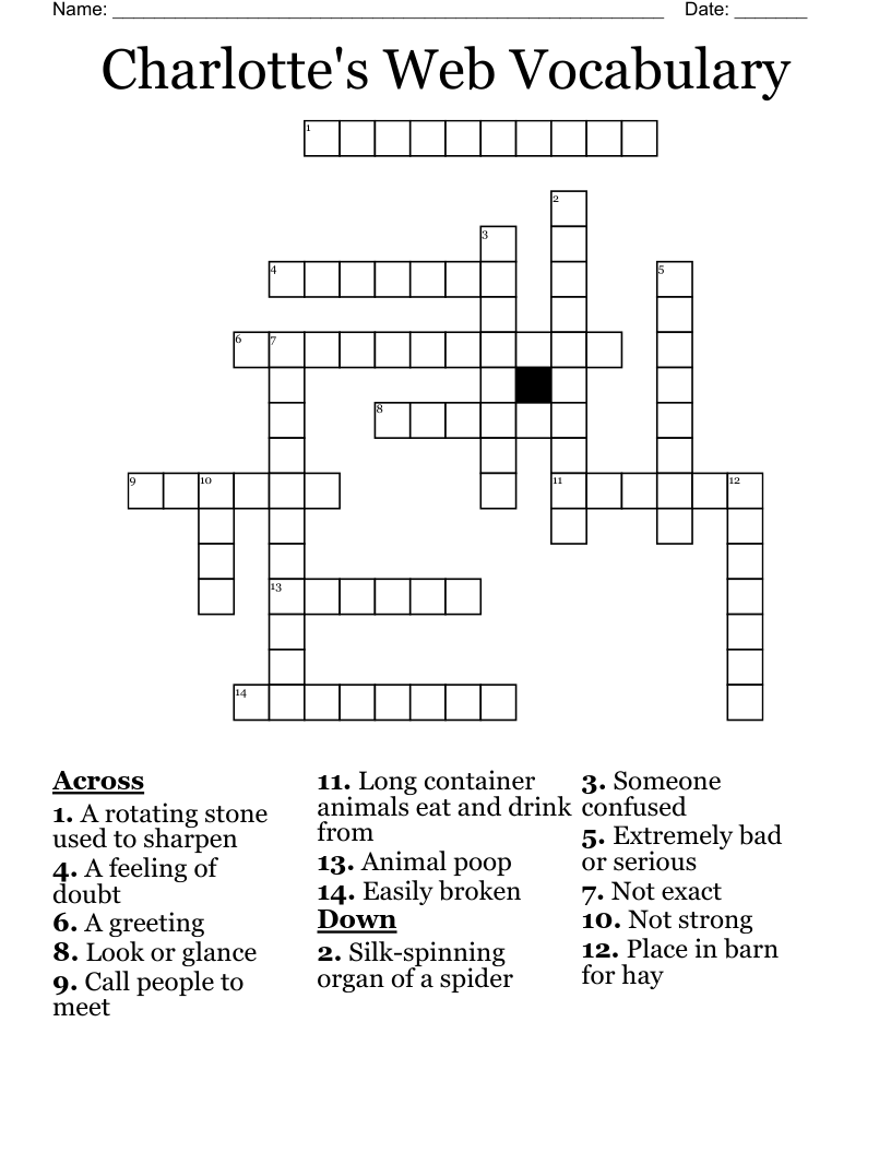 Charlotte's Web Vocabulary  Crossword