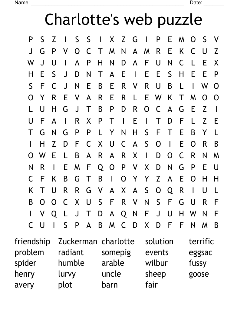 Charlotte's web puzzle Word Search