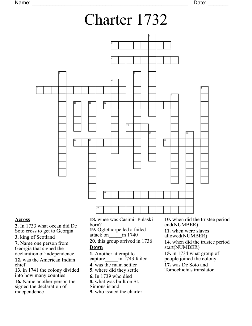 Charter 1732 Crossword