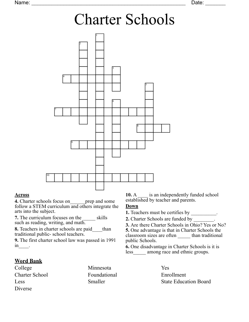 Charter Schools Crossword