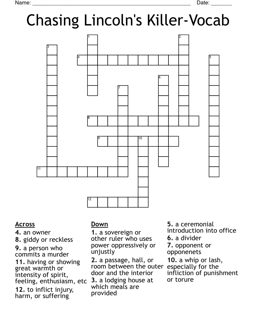 Chasing Lincoln's Killer-Vocab Crossword