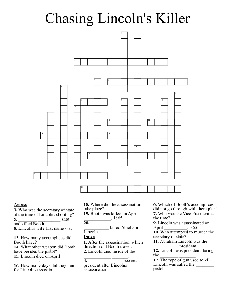 Chasing Lincoln's Killer Crossword