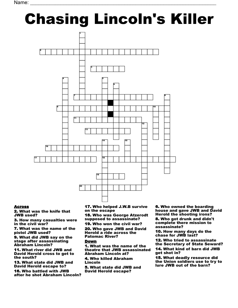 Chasing Lincoln's Killer Crossword