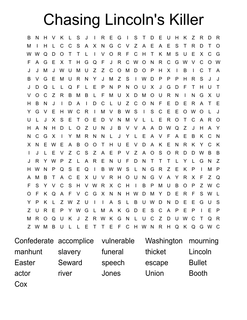 Chasing Lincoln's Killer Word Search