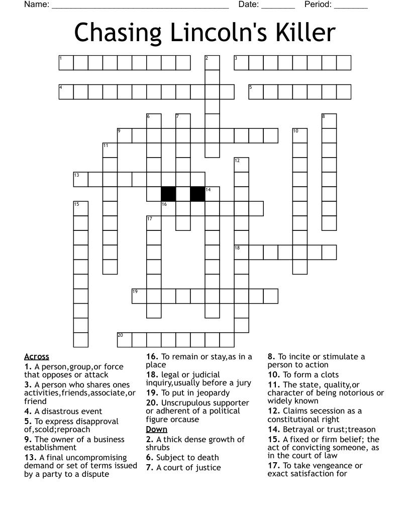 Chasing Lincoln's Killer Crossword