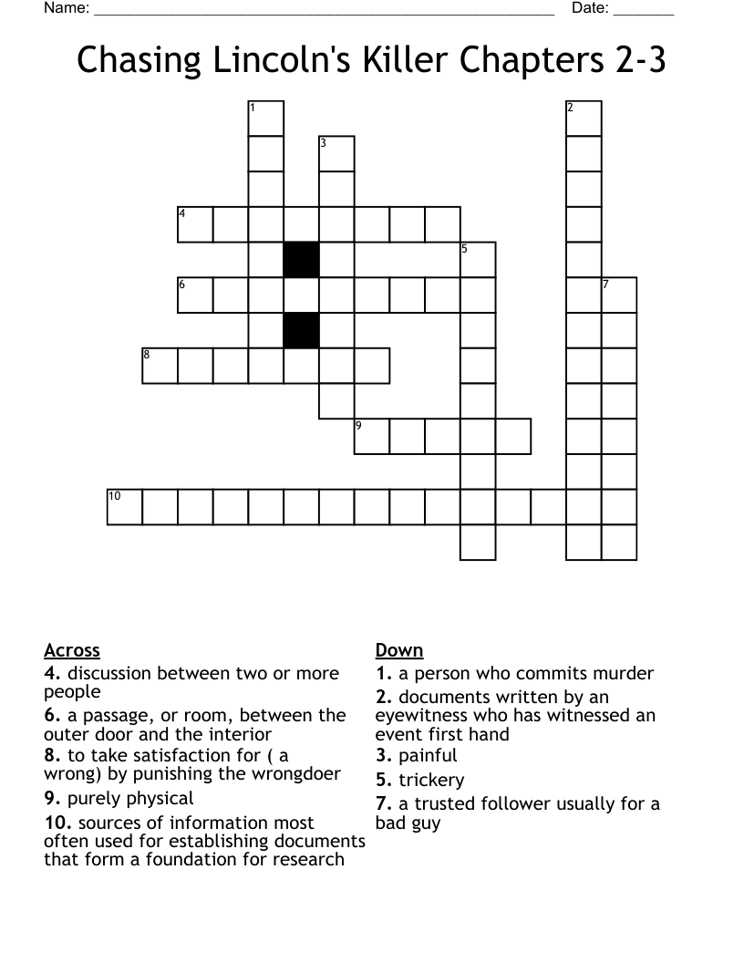 Chasing Lincoln's Killer Chapters 2-3 Crossword