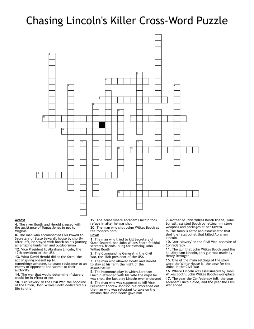 Chasing Lincoln's Killer Cross-Word Puzzle Crossword