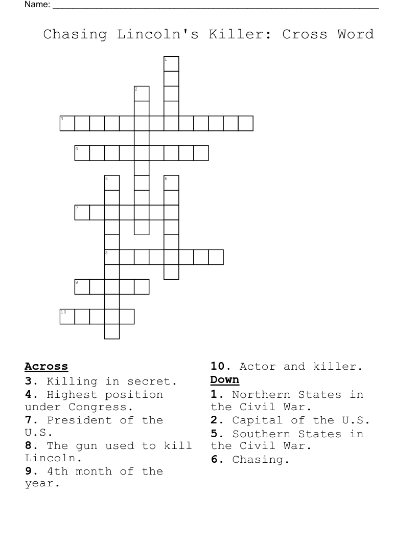 Chasing Lincoln's Killer: Cross Word