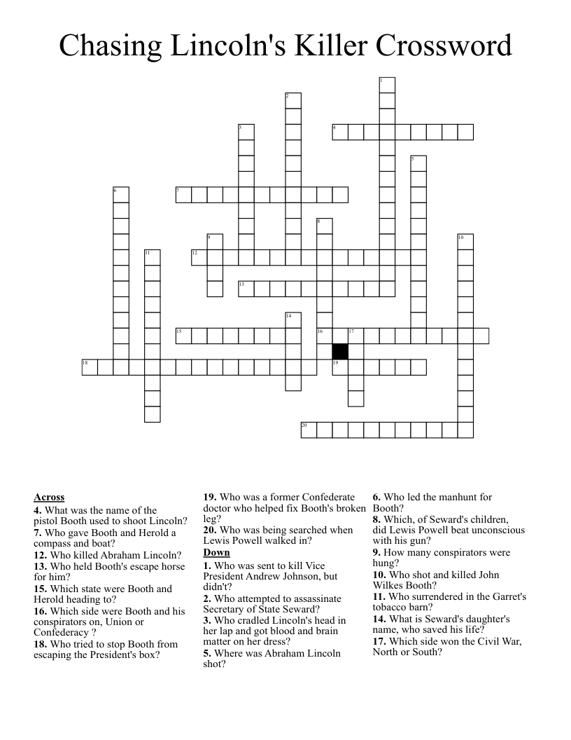 Chasing Lincoln's Killer Crossword