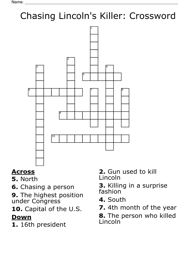 Chasing Lincoln's Killer: Crossword
