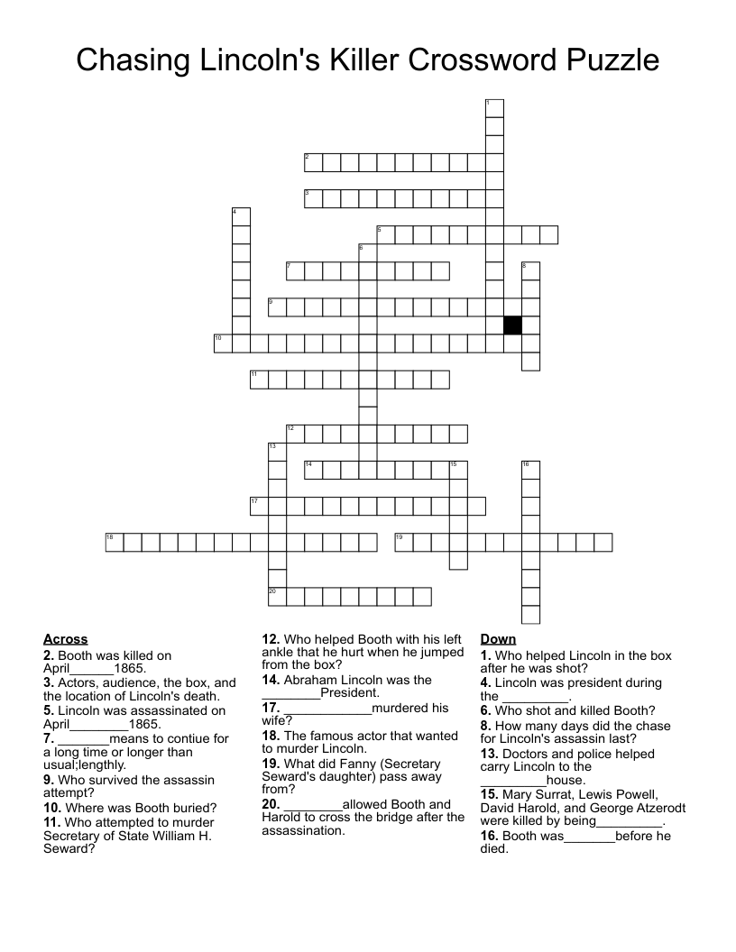 Chasing Lincoln's Killer Crossword Puzzle