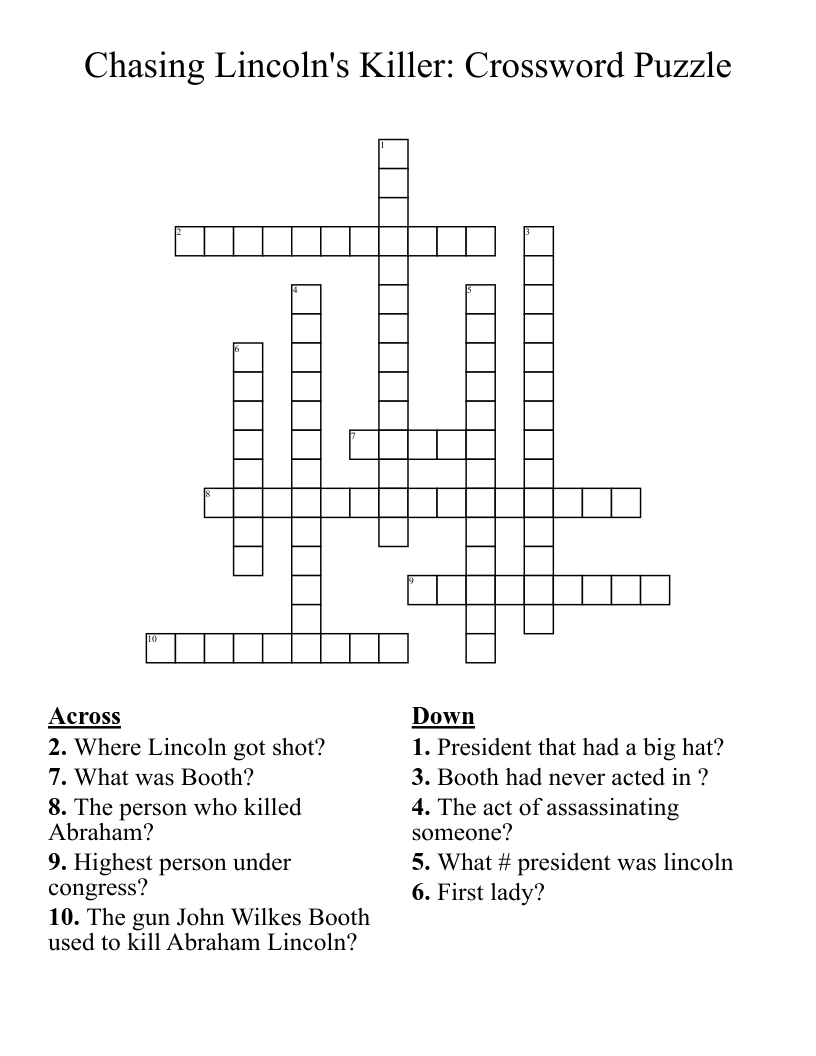 Chasing Lincoln's Killer: Crossword Puzzle