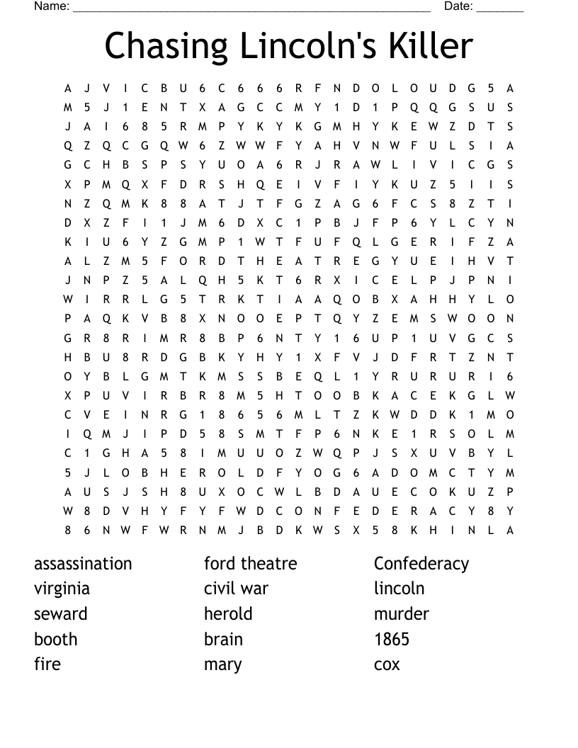 Chasing Lincoln's Killer  Word Search