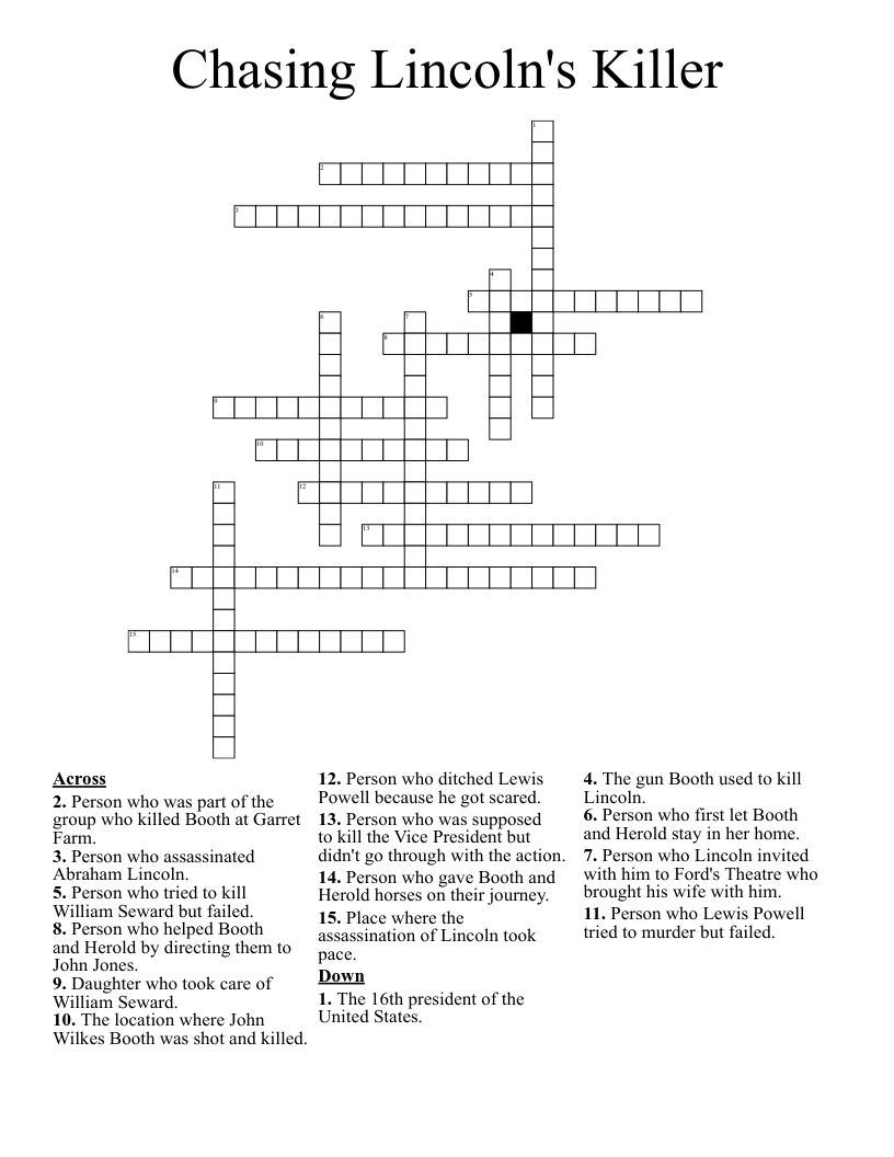Chasing Lincoln's Killer  Crossword