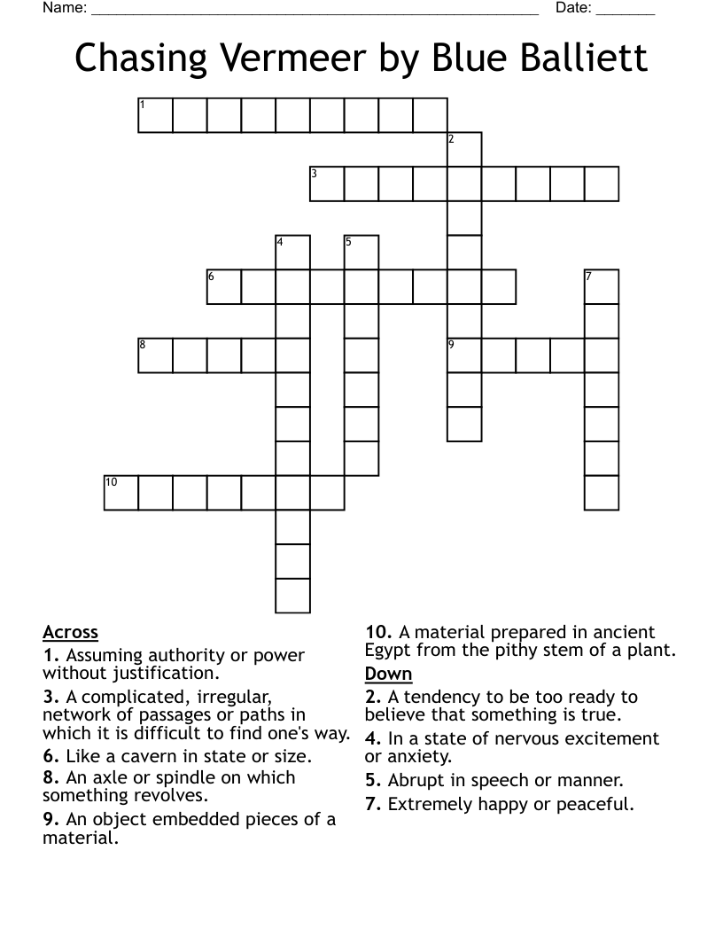 Chasing Vermeer by Blue Balliett Crossword