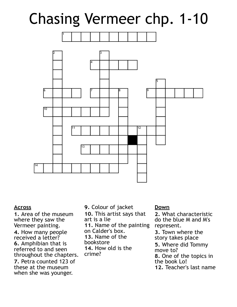 Chasing Vermeer chp. 1-10 Crossword