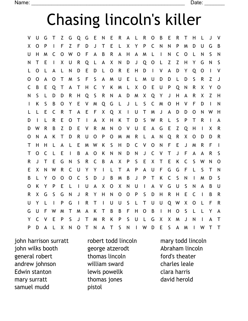 Chasing lincoln's killer  Word Search