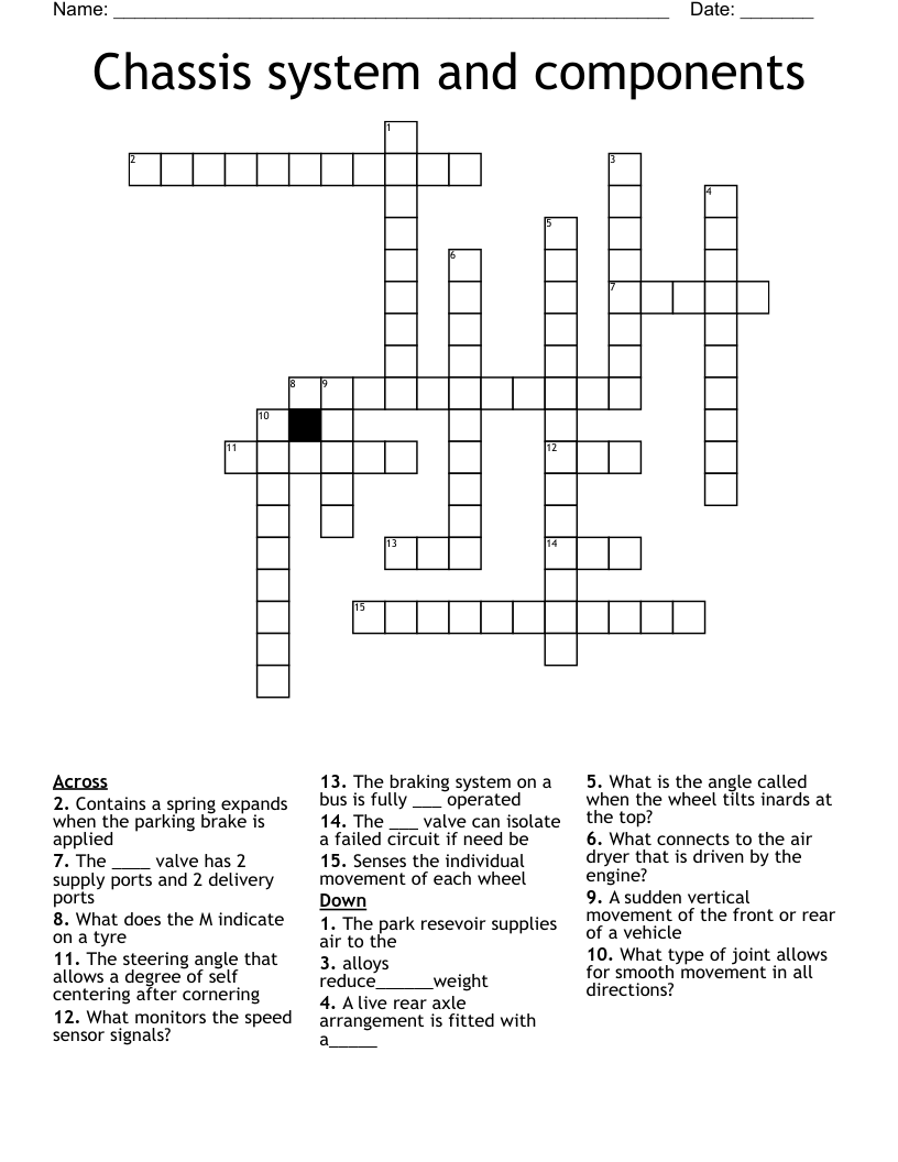 Chassis system and components Crossword