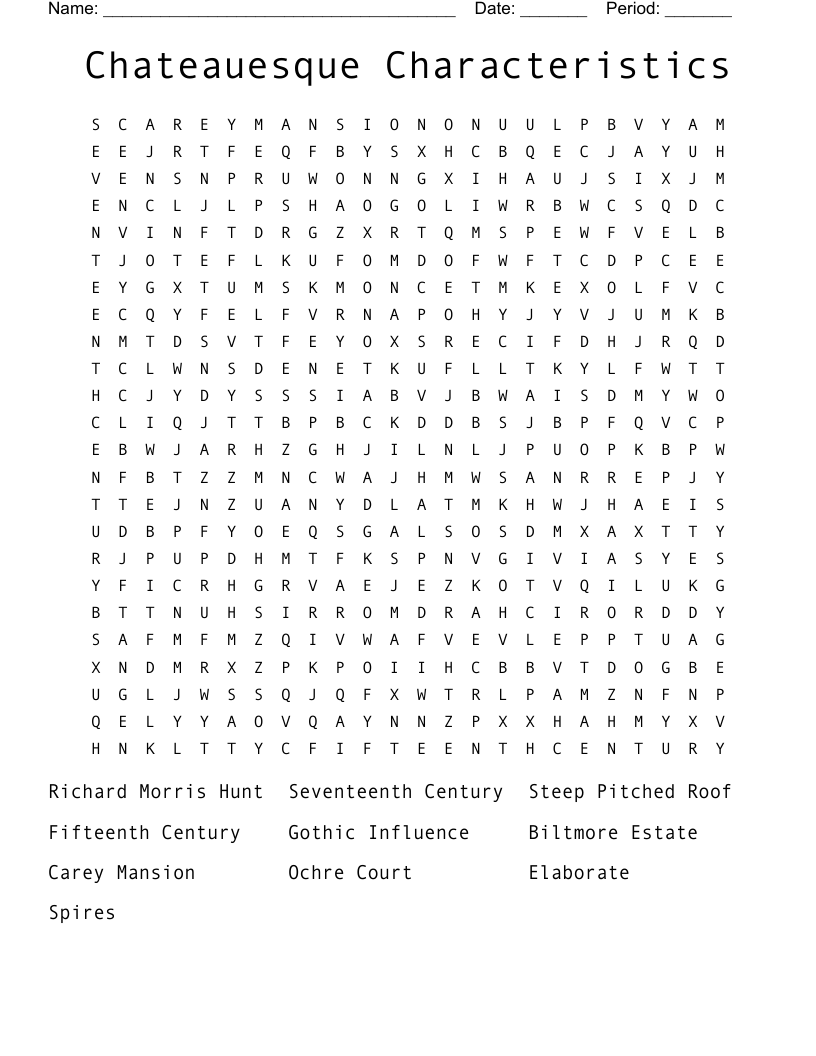 Chateauesque Characteristics Word Search