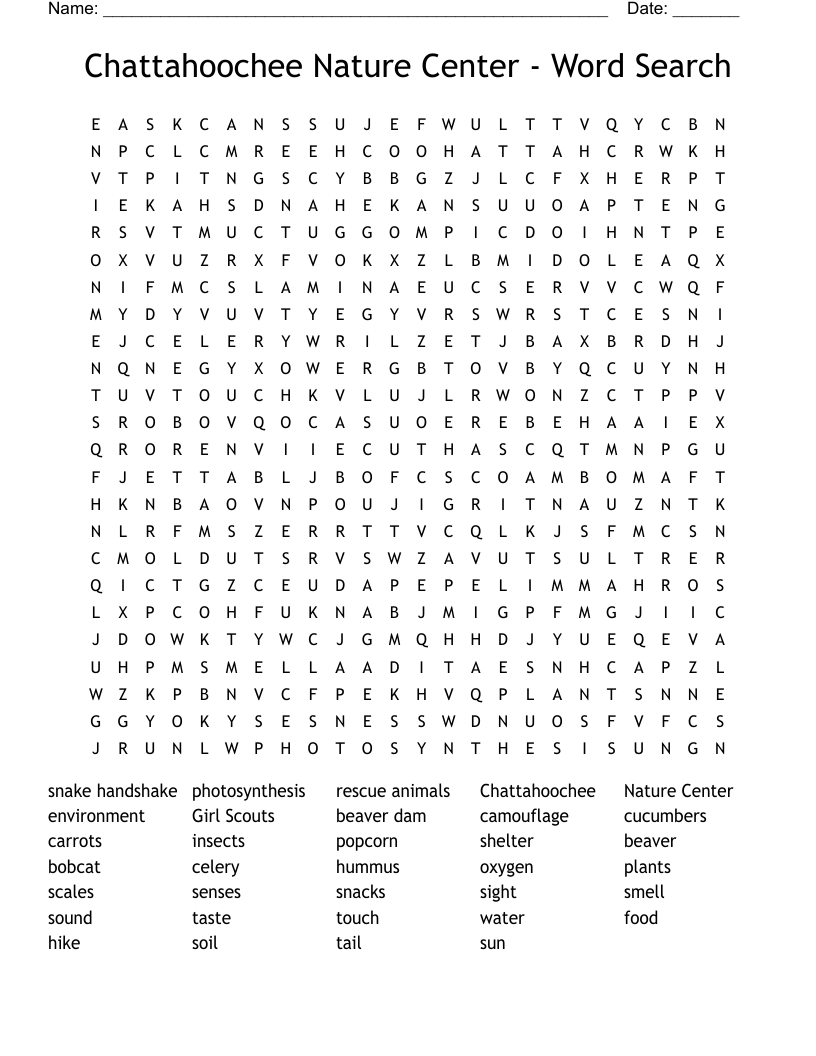 Chattahoochee Nature Center - Word Search