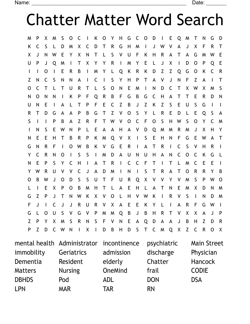 Chatter Matter Word Search