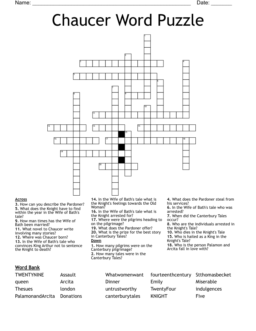 Chaucer Word Puzzle Crossword