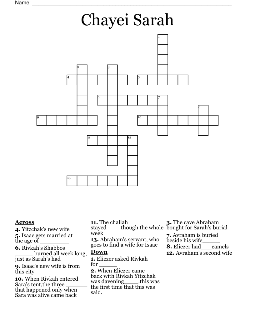 Chayei Sarah  Crossword