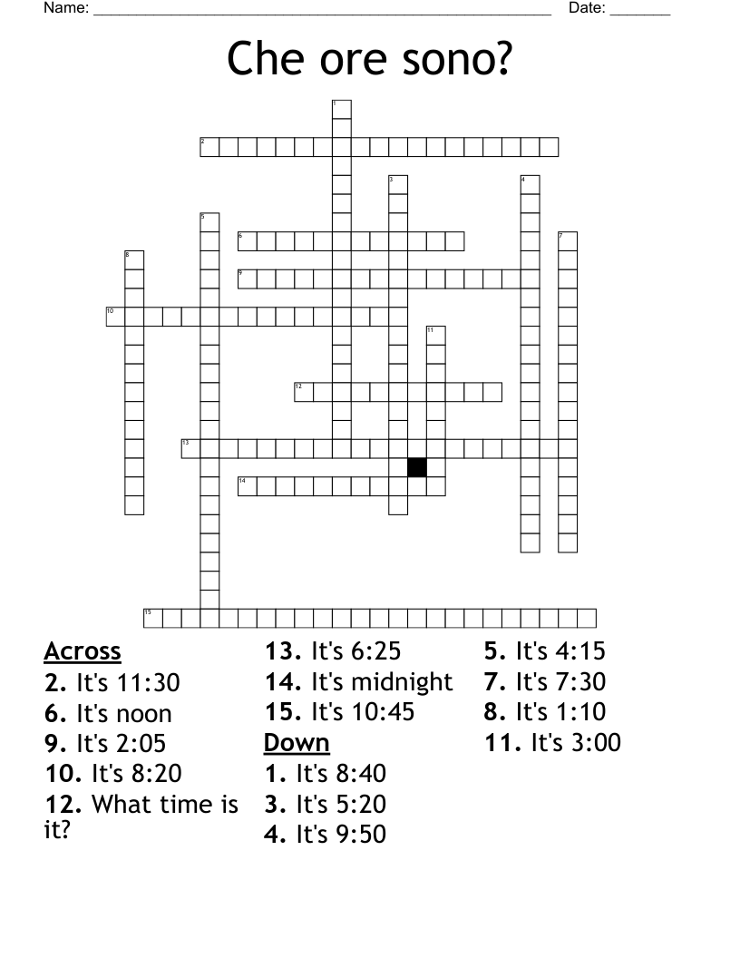 Che ore sono? Crossword