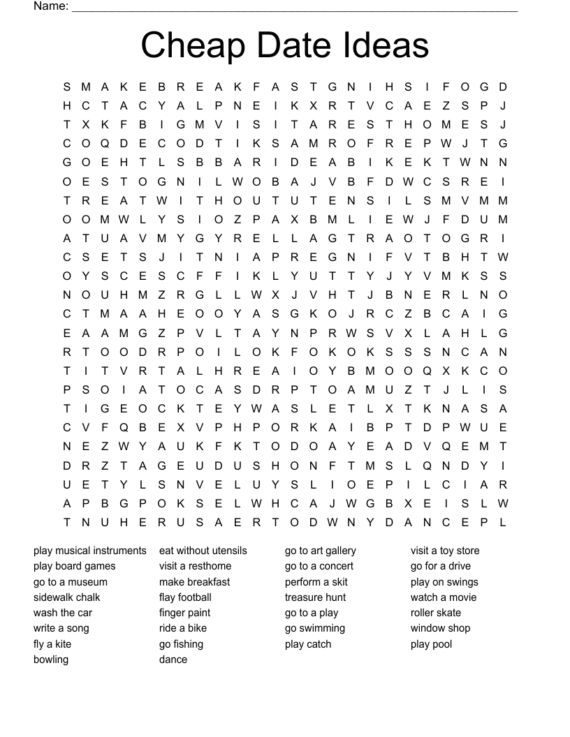 Cheap Date Ideas Word Search