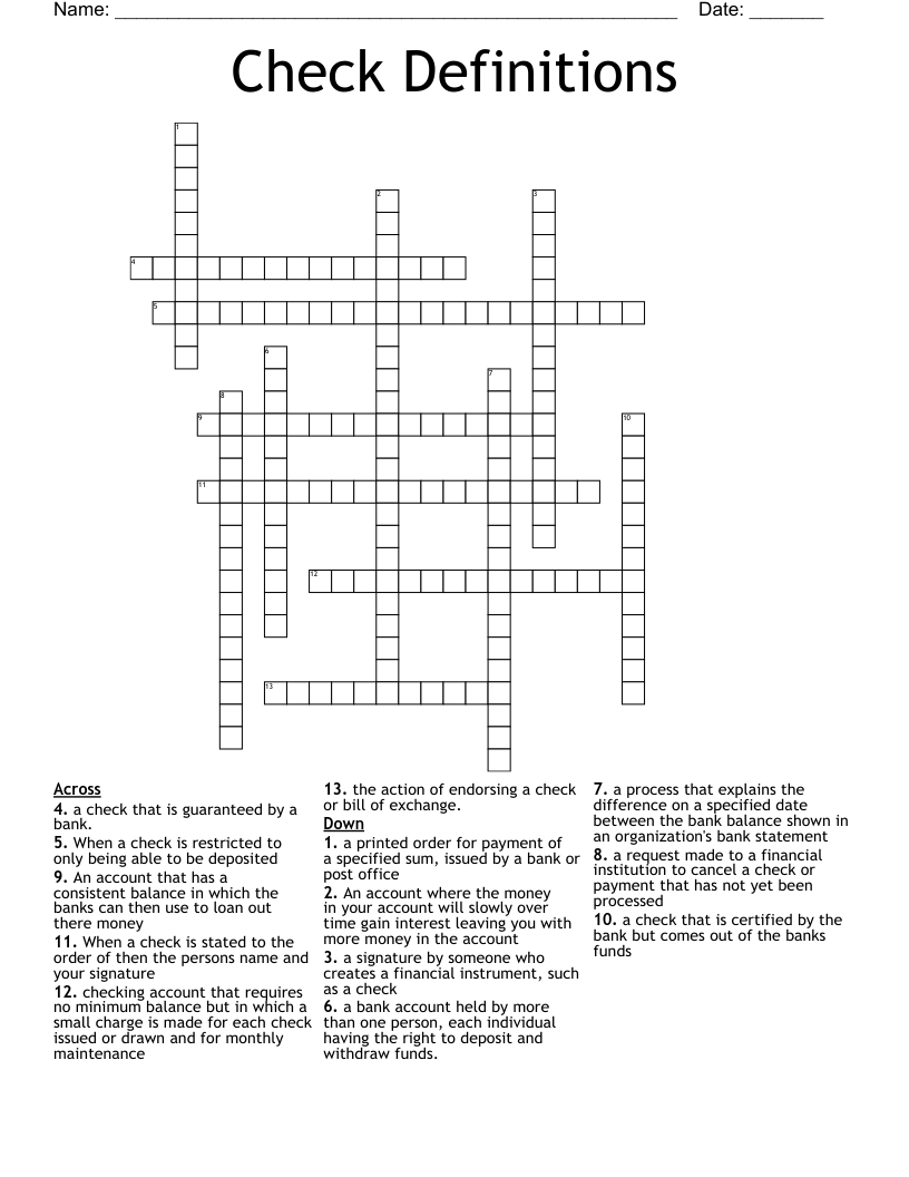 Check Definitions Crossword