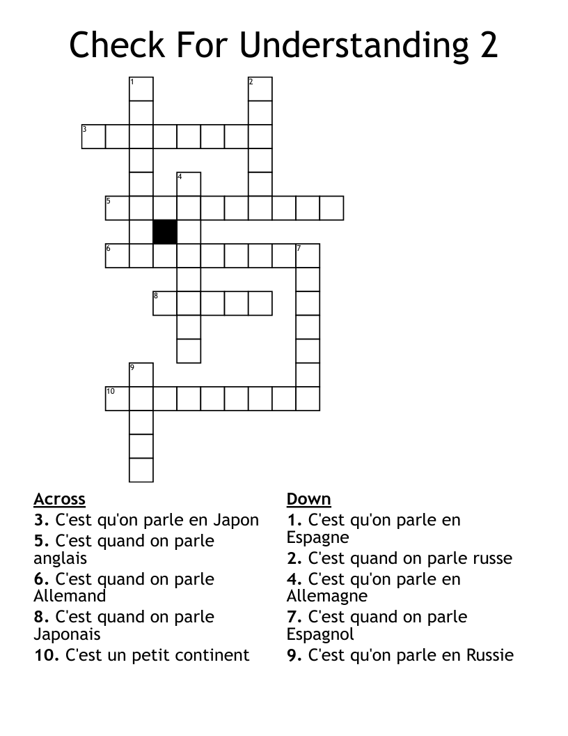 Check For Understanding 2 Crossword